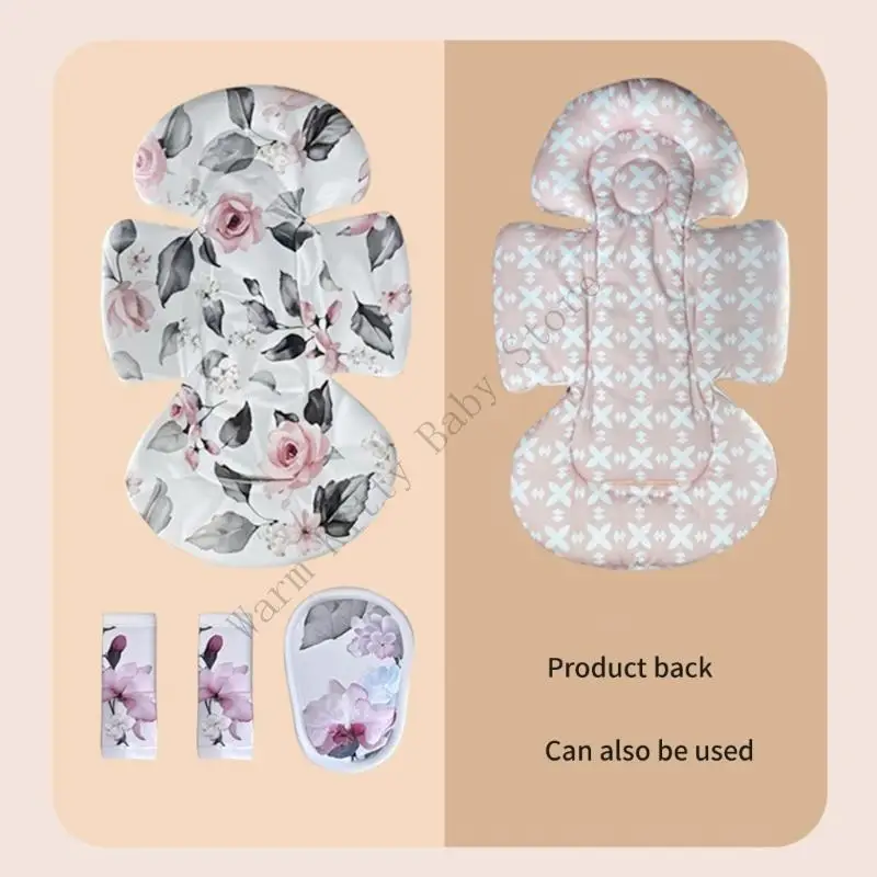 XXFE Ergonomic Strollers Harness Sleeve & Crotch Protector Set with Pad Gentle Support Easy Installation Cartoon Pattern