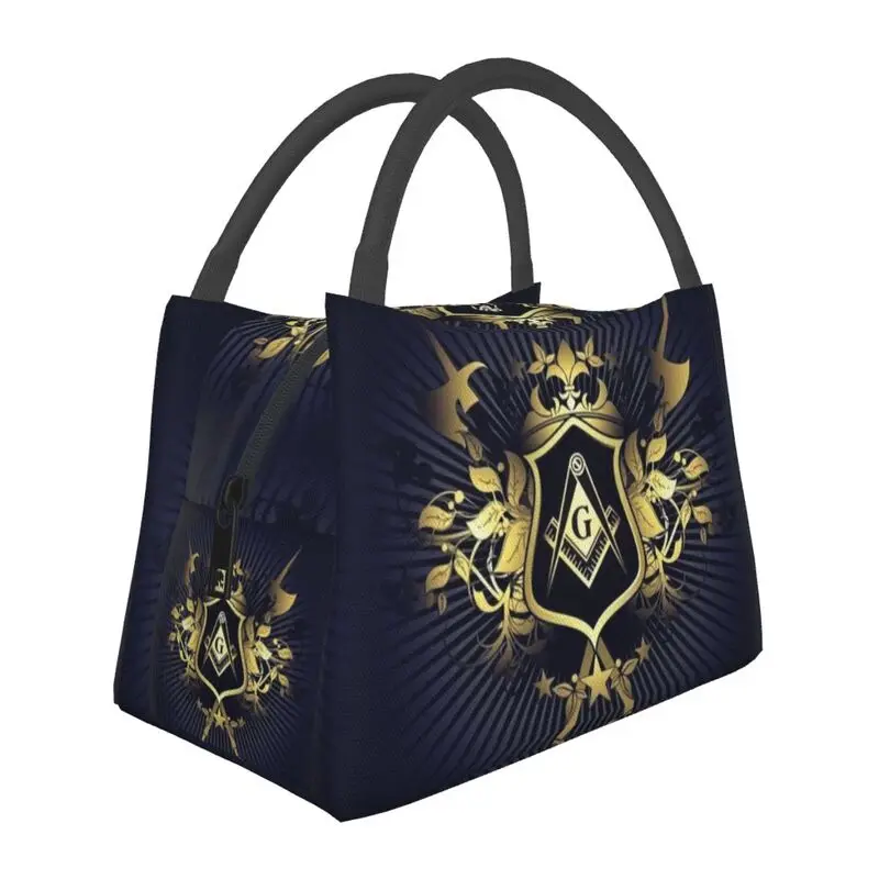 

Custom Freemasonry Symbol Lunch Bag Women Cooler Thermal Insulated Lunch Boxes for Office Travel