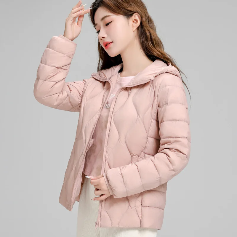 Chaqueta con capucha Parkas 2025 nuevo Otoño Invierno mujer ligero fino pato blanco abajo abrigo mujer corto talla grande cálido Puffer prendas de vestir