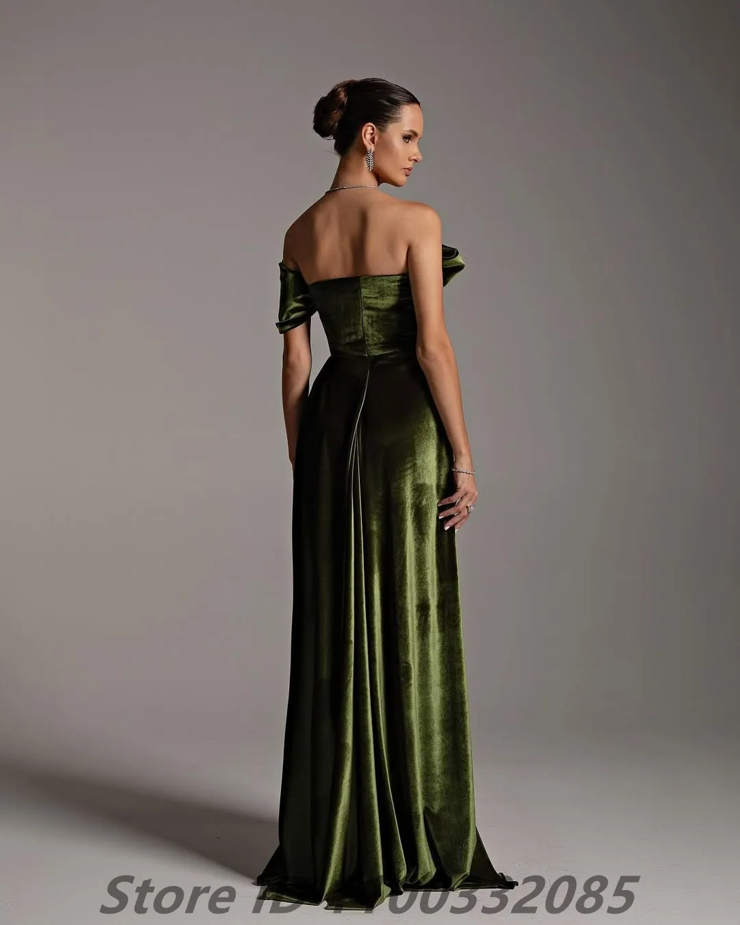 Customized 2025 Army Green Velour Bow Neck Prom Dress One Shoulder Evening Dress Women Formal Party Gown Robes De Soirée