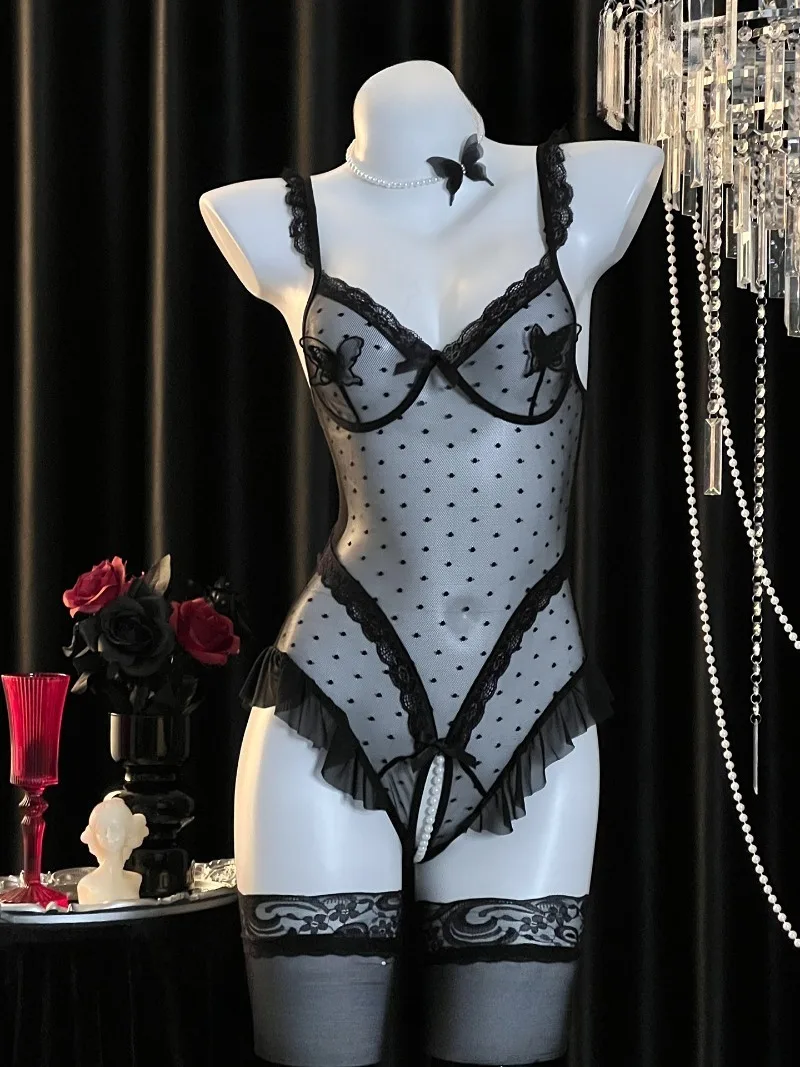 بذلة رسن مثيرة خالية من اللؤلؤ، زي خرافي شبكي شفاف، زي إغراء الرغبة النقية، ملابس داخلية رومانسية للنساء، أنيقة #3