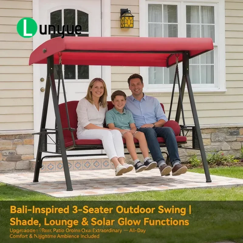 Modern Aluminum 3 Seat Patio Swing Chair with Adjustable Canopy Weather Resistant Outdoor Furniture for Garden Pool Porch