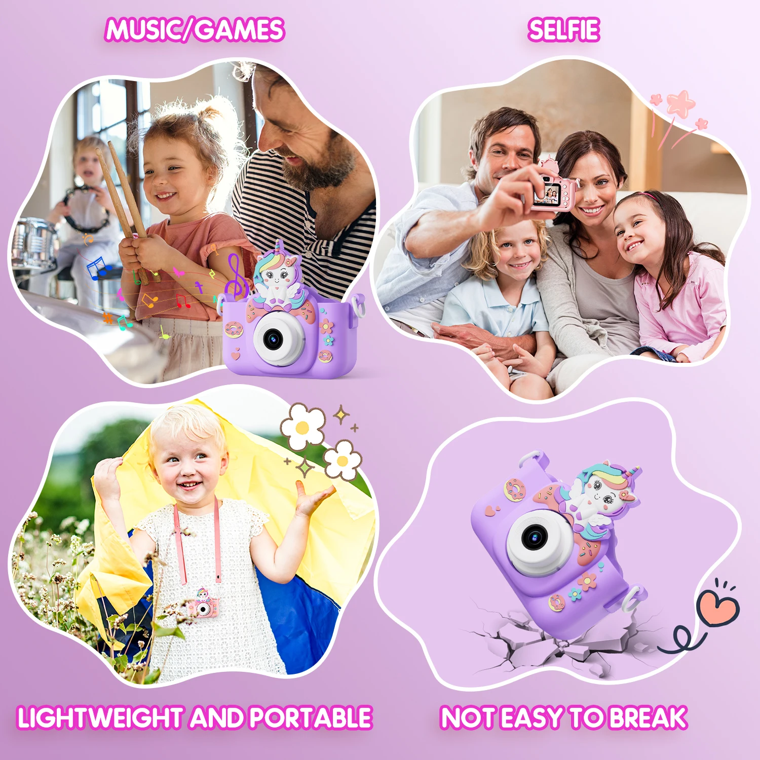 Kids Camera Toys 2 Inch Screen HD Cartoon Digital Camera with 32G Card Cute Educational Toy Children Birthday Christmas Gifts