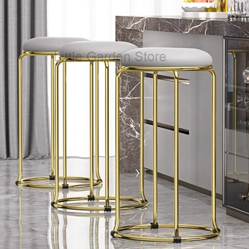 Modern Dining Bar Stools Velvet High Beige Coffee Round Bar Chair Free Shipping Gold Legs Sillas Para Comedores Nordic Furniture