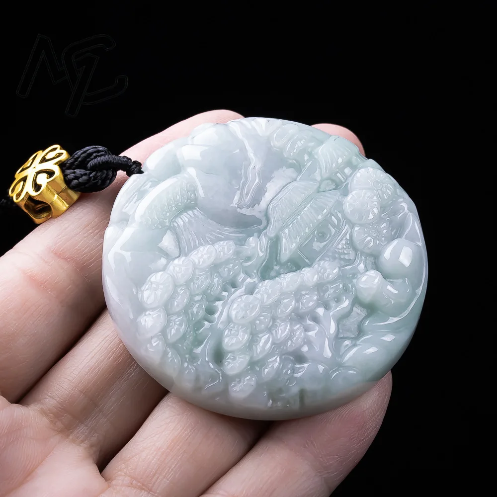 Real Jade Natural Emerald Double-sided Mountains Waters Pendant Necklace Carved Charm Jadeite Jewelry Fashion Charm Amulet Gifts view 6