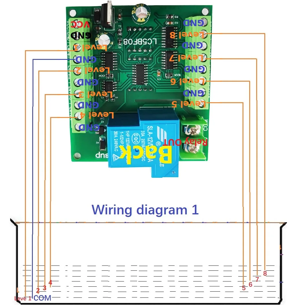 Bomba de nivel de agua multifunción DC12V 30A 8 niveles, controlador de pantalla, Sensor de líquido, módulo de relé de control automático