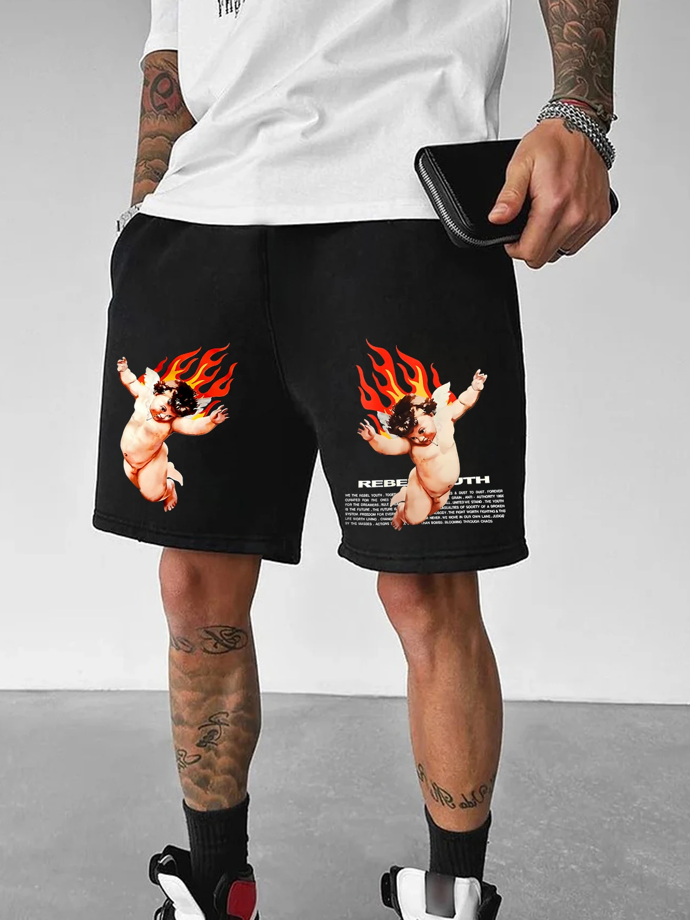 

High-street-style casual shorts Printed loose-fit casual knit pants