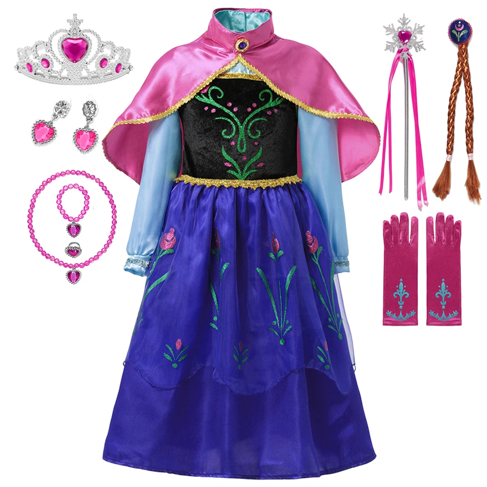 

Disney Girl Anna Dress Kids Halloween Cosplay Costume Children Princess Dresses Carnival Birthday Elegant Party Clothes 2-10 Yrs