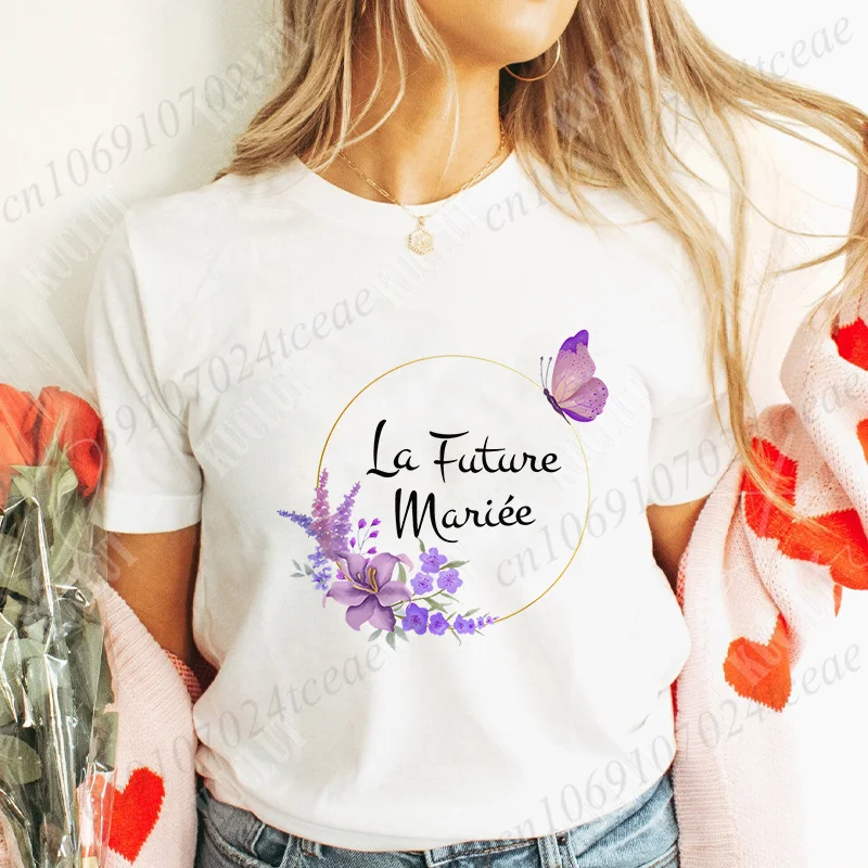 Team Bride T-Shirt Bridal Shower Wedding Bachelorette Party Tops Evjf Future Tees Women French Girl Single Farewell Clothing