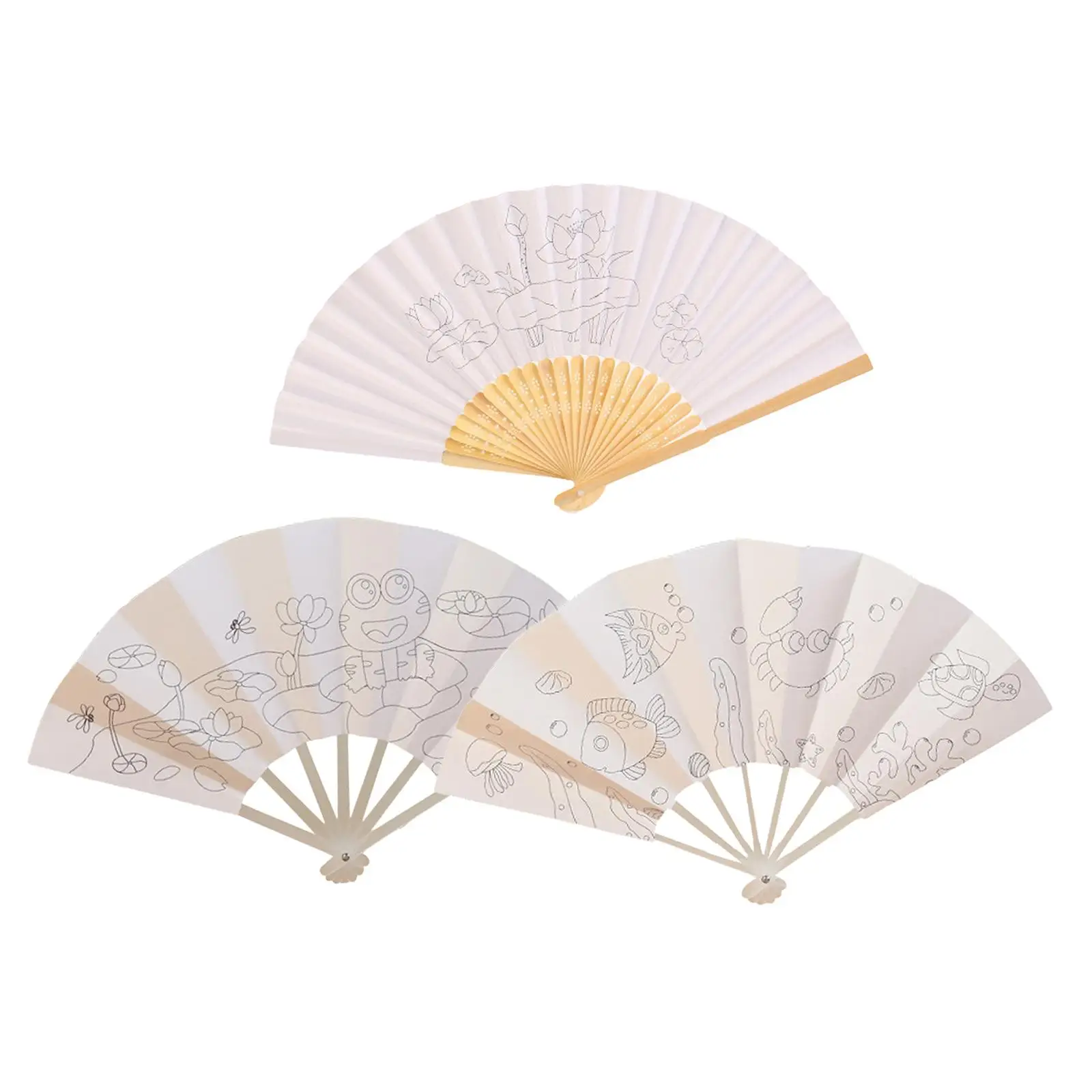 Hand Fan Blank Bamboo Folding Fan for Party Halloween Christmas New Year Age 4-8 Years Old Children's Drawings, Handicrafts Kids