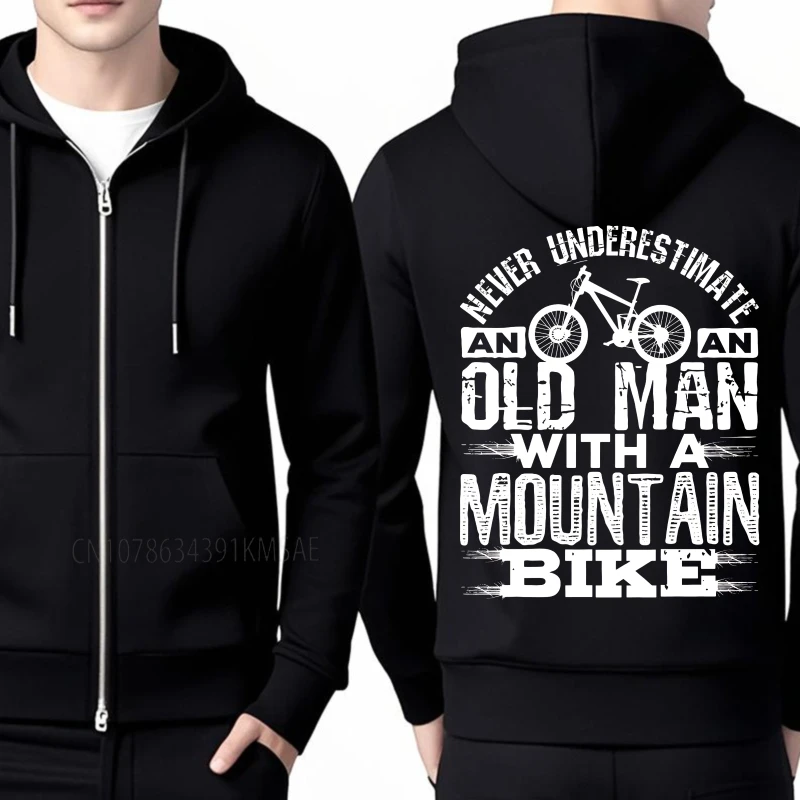 Treino para homem primavera moletom com capuz nunca subestime um velho com uma mountain bike tamanho grande jaqueta com capuz adolescentes na moda
