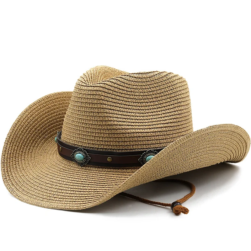 

Hat Hand Weave Cowboy Cowgirl Straw Summer Hat Women Sun Hat Foldable Hollow Out khaki Beach Cap Fashion Women Men Unisex Sunhat