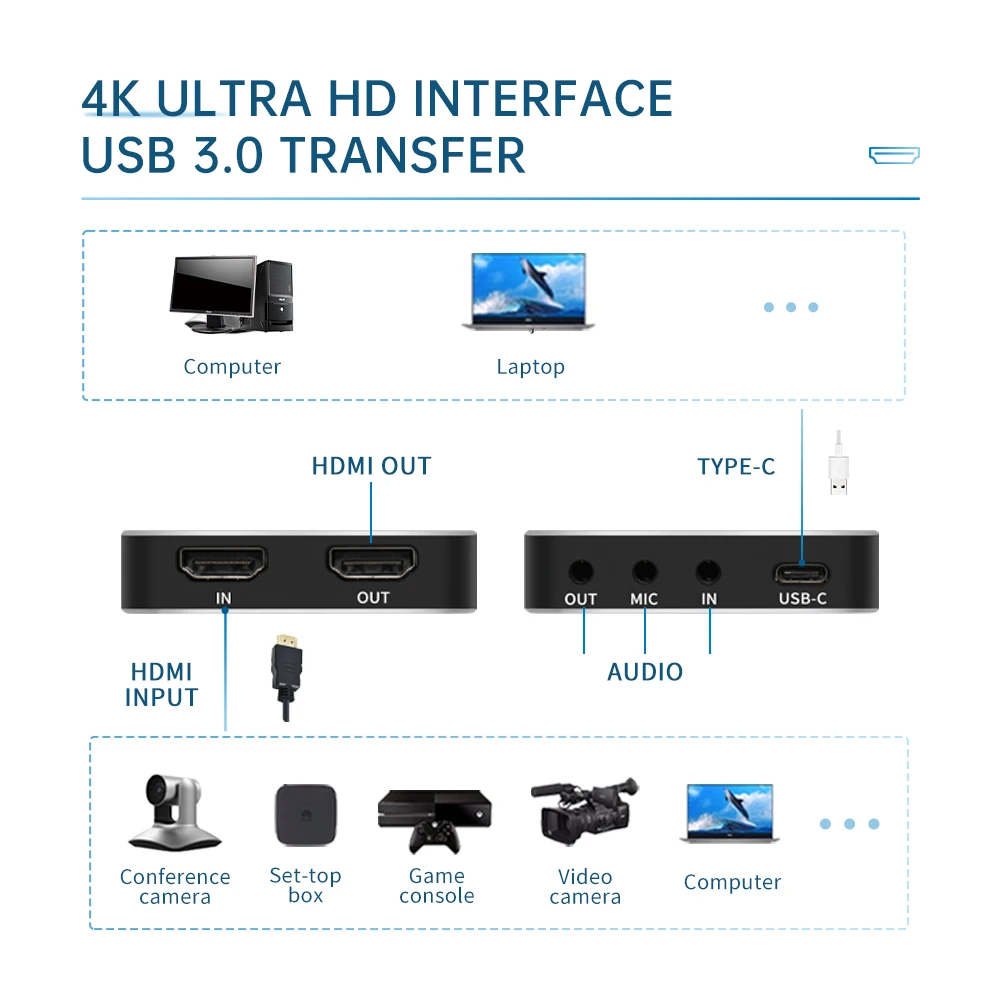 Aluminum Alloy 4K30 Video Capture Card Supporting 1080P 120Hz 144Hz Input 1080P60 Video Grabber Box for Esports Studio