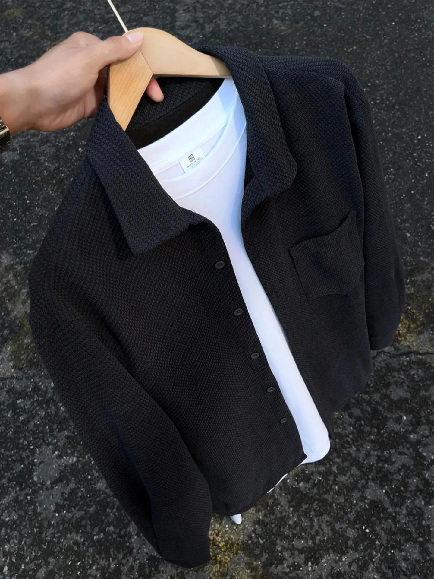 American Retro Long Sleeve Dragon Scale Pattern Men's Shirt Early Autumn Lazy Style Wear CleanFit Collar Outerwear