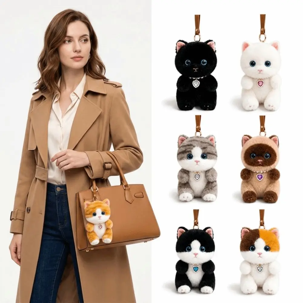 New Realistic Kitten Shape Cat Keychain Sitting Cat Lying Cat Keychain Cute Soft Key Ring Backpack Accessories