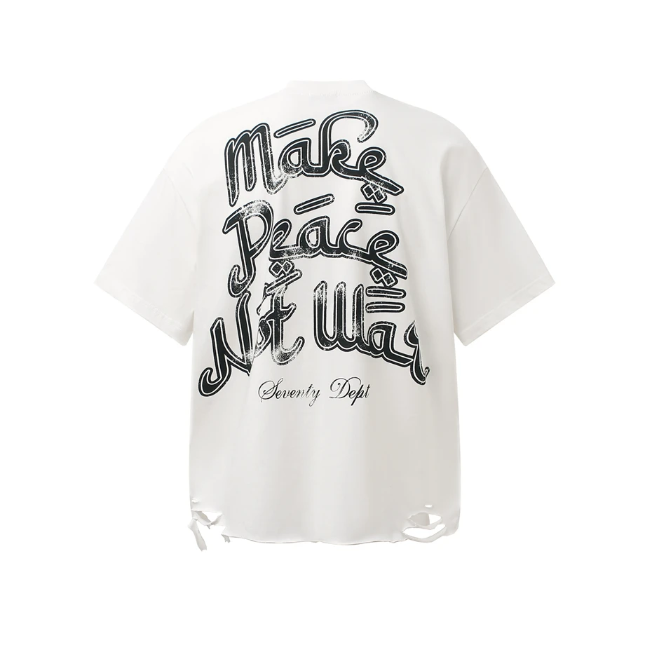 Vintage Graphic Print T Shirt Mens Streetwear Hip Hop Ripped Hole Casual Tees Tops Men Oversized Harajuku Short Sleeve T-Shirt