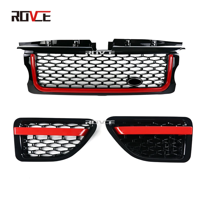 

ROVCE Car Front Bumper Grille Mesh Grill Side Vent Cover For Range Rover Sport L320 Black Red 2006-2009 Car Styling Accessories