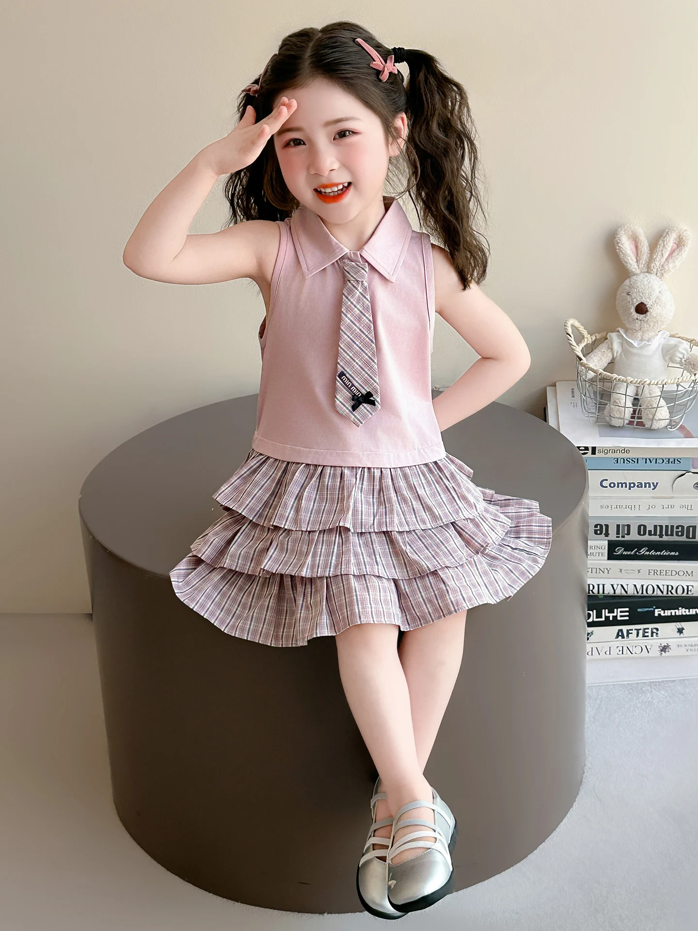 Vestido  Estiloso de Verão para Meninas, Saia Infantil Estilo Bolo, Princesa Doce, Ajuste Fino, Estilo Doce, Sem Mangas, ...