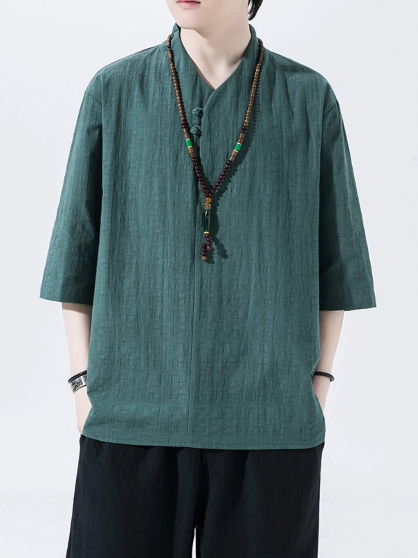 成人男性の明時代の漢服綿麻半袖-tシャツ新しい中国風国家トレンド唐衣装カジュアルウェア