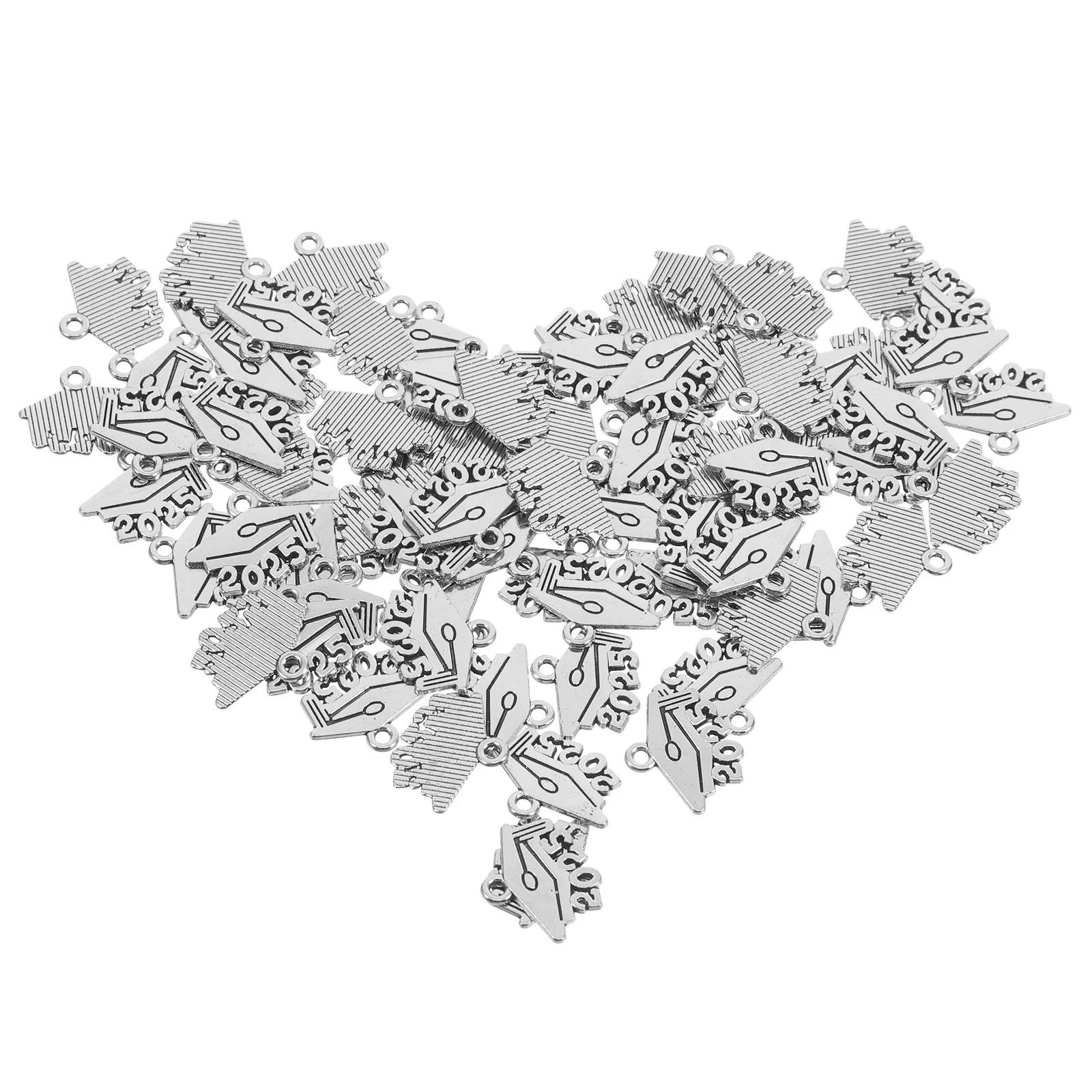 

100pcs Graduation Cap Pendant 2025 Year Charm Alloy Jewelry Silver Color Durable Material Hat Accessories Bulk Creation