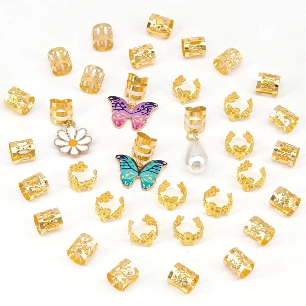 

34pcs Butterfly Hollow Out Hair Ring Dread Locks Hair Braiding Dreadlocks Beads Multi Style Headwear Hair Braid Tubes Decor