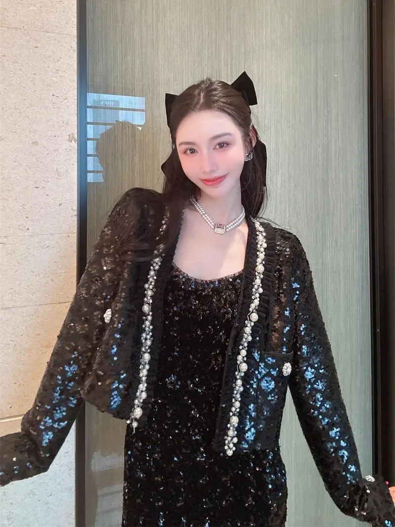 

Nothing Nine Elting Bla Light Pearl Sequin Jaet Women's ort Outerwear Polyester 00% iny Bling Bling Par Coat