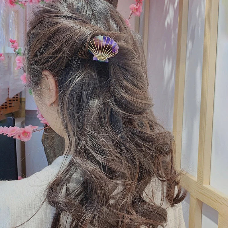1Pcs Lady Shell Shape Hair Claw Hairpins Fashion Barrette Beauty Hair Grips Girl Colorful Headwear Hair Styling Accessories