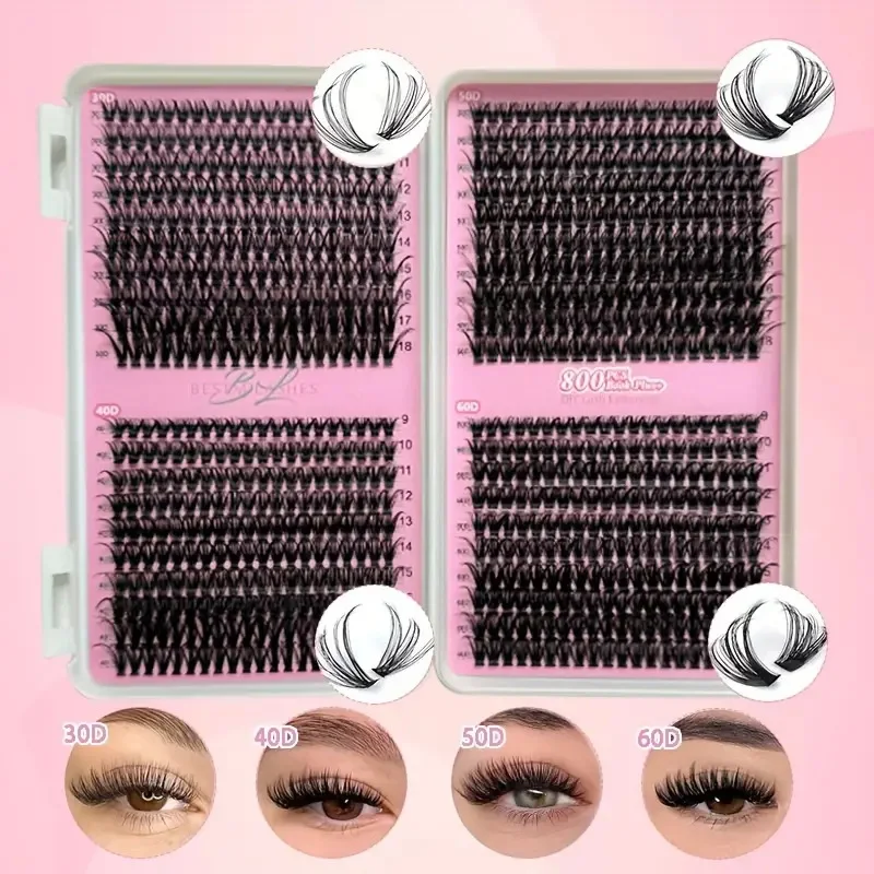 800pcs Lash Book Kit, 9-18mm, Tweezers, Bond & Seal, Glue Remover, Lash Brush, Waterproof False Eyelashes, Reusable Individual L