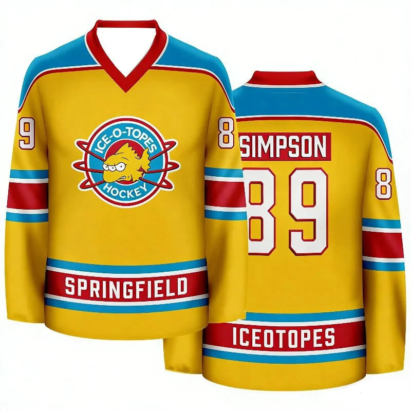 Unisex The Simpsons Inspired Ice Hockey Jersey 3D Print #39 Graphic Long Sleeve Breathable Couple Family Fan Top Adults Kids