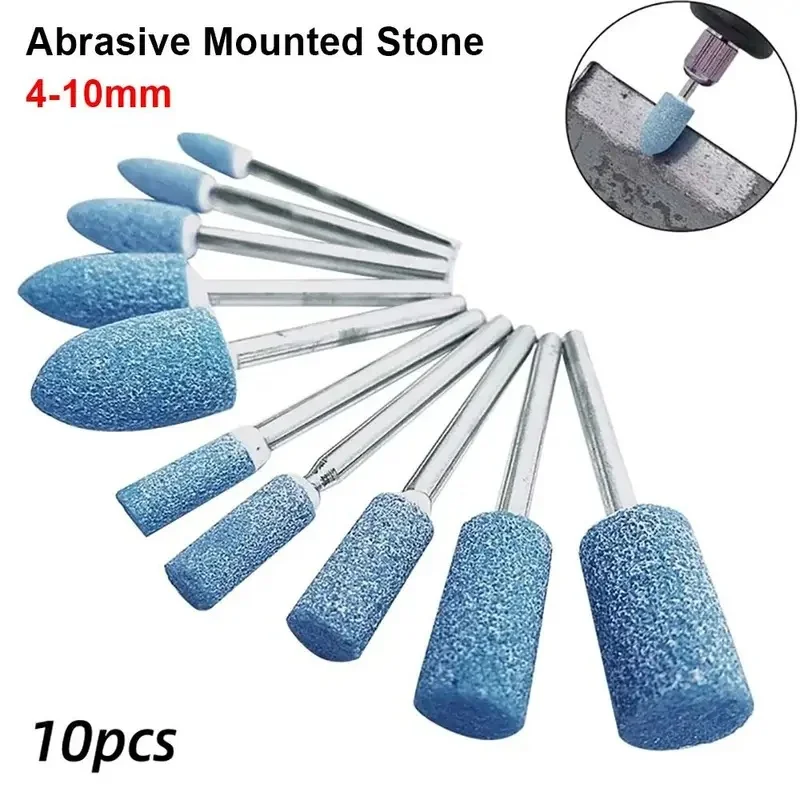 10Pcs 4-10mm Polishing Head 3mm Shank Blue Grinding Stone Wheel Abrasive Mounted Stone Electric Drill Power Tools Accessories view 3