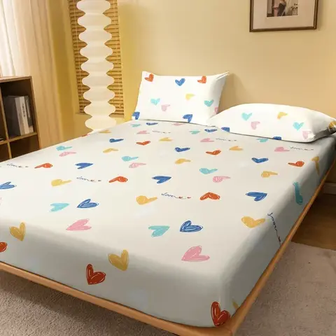1 심플하고 모던하며 재미있는 하트 모양의 기하학 프린트 매트 장착 시트, 침실 프린트 침대 커버, 침구(베갯잇 제외) 1 심플하고 모던하며 재미있는 하트 모양의 기하학 프린트 매트 장착 시트, 침실 프린트 침대 커버, 침구(베갯잇 제외)