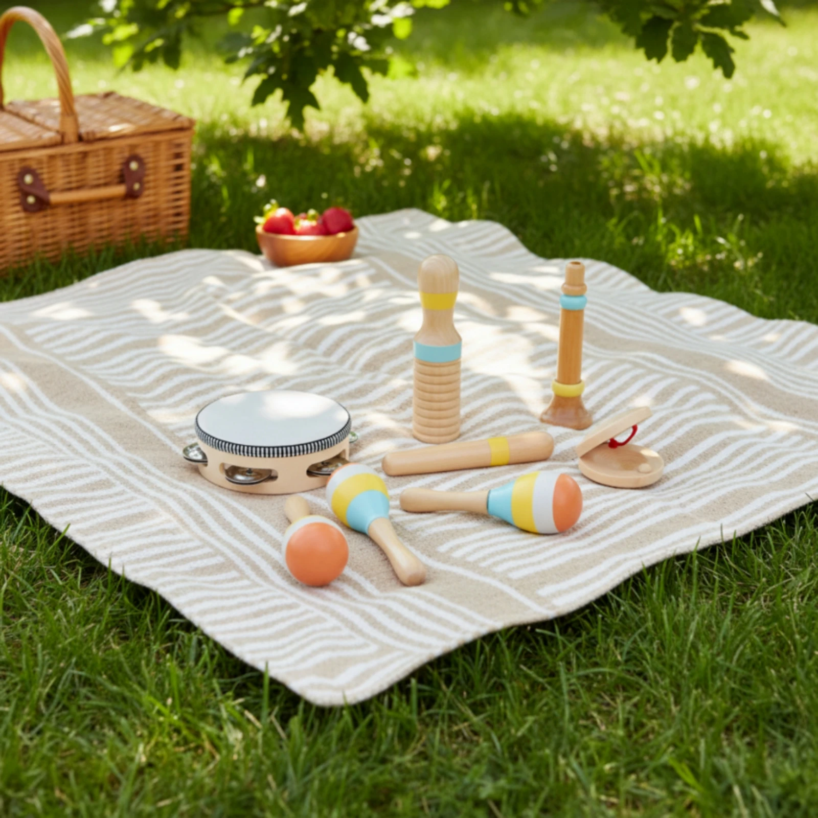 6 Pieces Children's Percussion Set Natural Wooden Musical Instrument Set Maracas Rhythm Triangle Safe for Toddlers, Home Play
