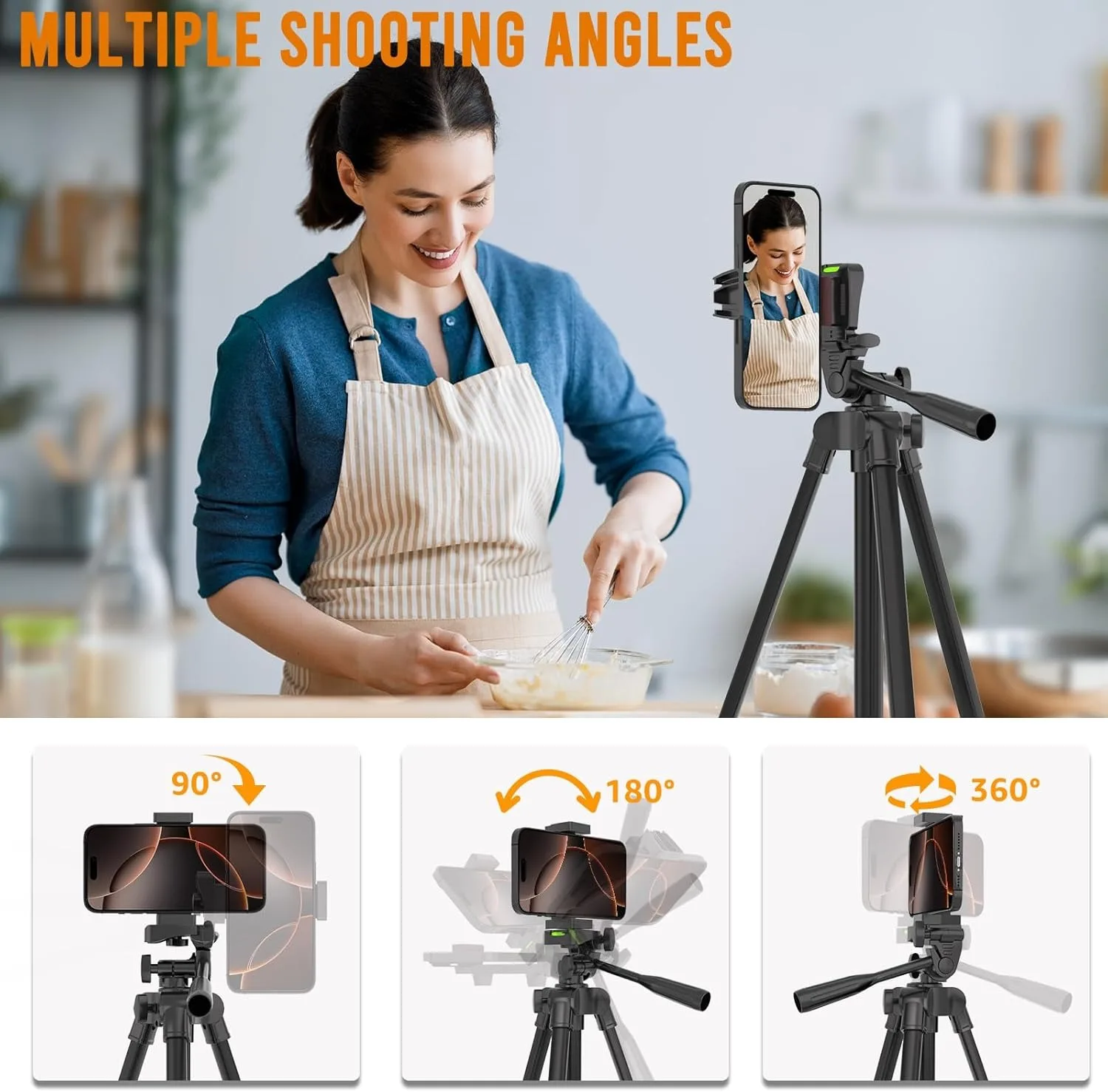 53'' Telefon- und Kamerahalterung Stativständer mit Fernbedienung und Halterung, kompatibel mit tragbarem Handy-Stativ