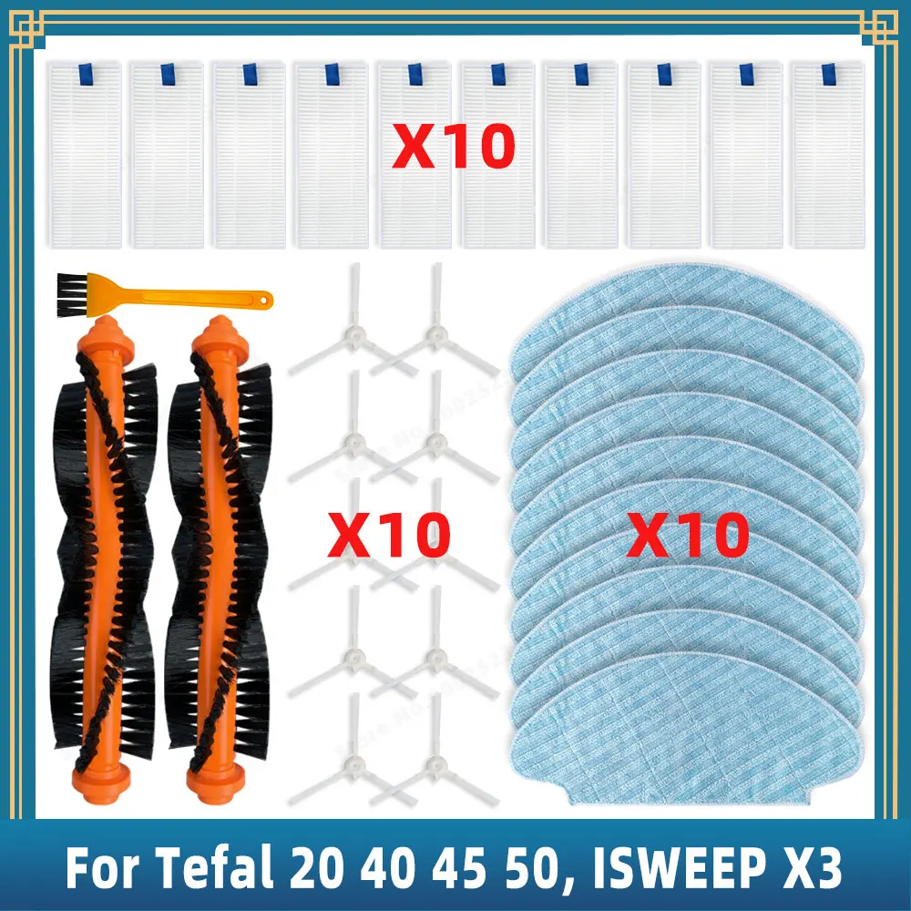 Compatible For ( Tefal Explorer / X-plorer Serie 20 40 45 50, ISWEEP X3 ) Replacement Parts Main Side Brush Filter Mop Cloth