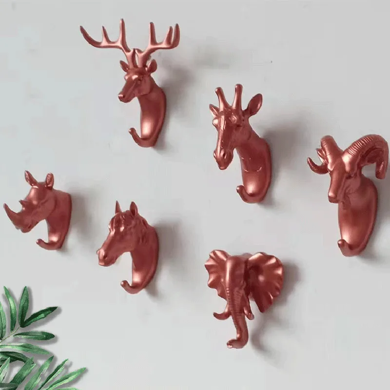 6 Styles Wall Hanging Hook Vintage Deer Head Animal for Hanging Clothes Hat Scarf Key Deer Horns Hanger Rack Wall Decoration