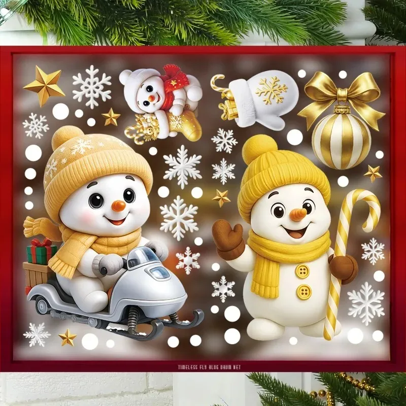 Christmas Snowflake Santa Claus Window Stickers Cartoon Xmas Tree Elk Bell Party Sticker New Year Party Festive Sticker Decor