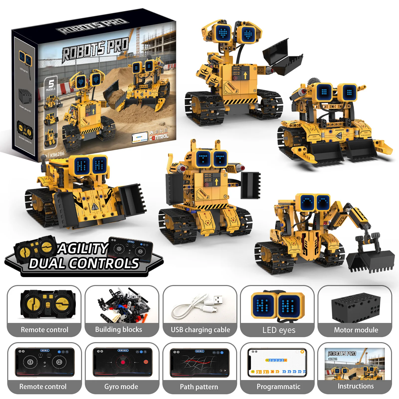 

389PCS 5-in-1 Remote Control Robot Building Blocks Set, Desktop Ornament, Educational Model Assembly Toy, Kids Birthday Gift