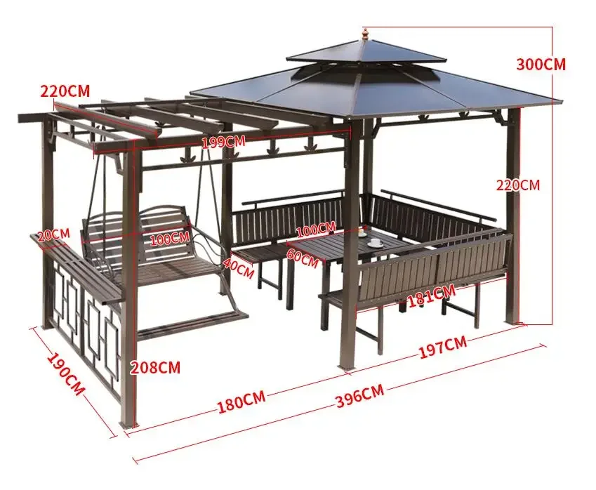 Luxury Cheap metal gazebo with swing chair seating table Hard Top Gazebos high quality Gazebo Pergolas