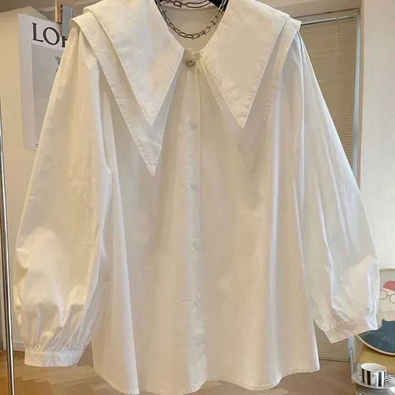 

plus Size Autumn Top 300lbs Early Light Luxury MultiButton Cleanfit Sle Women's irt Thin ort Sve A-Line Sve