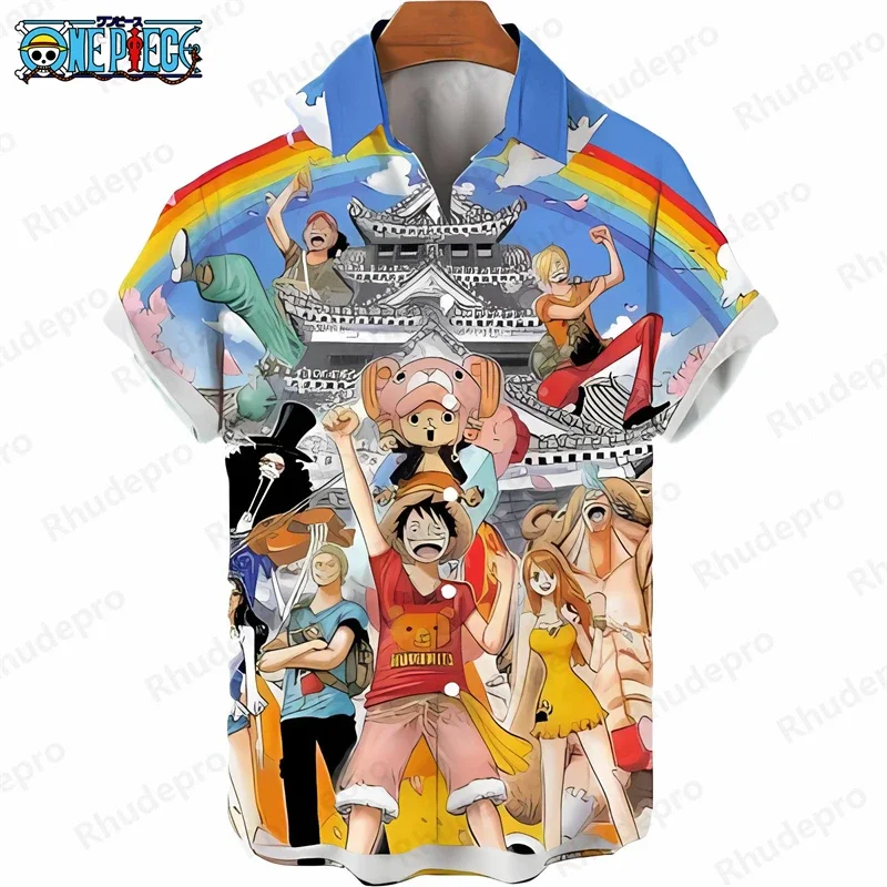 Summer Men's One Piece Hawaiian Shirt Fashion Anime Print Anime Kids Short Sleeve Casual Button Down Beach Shirt Holiday Tops