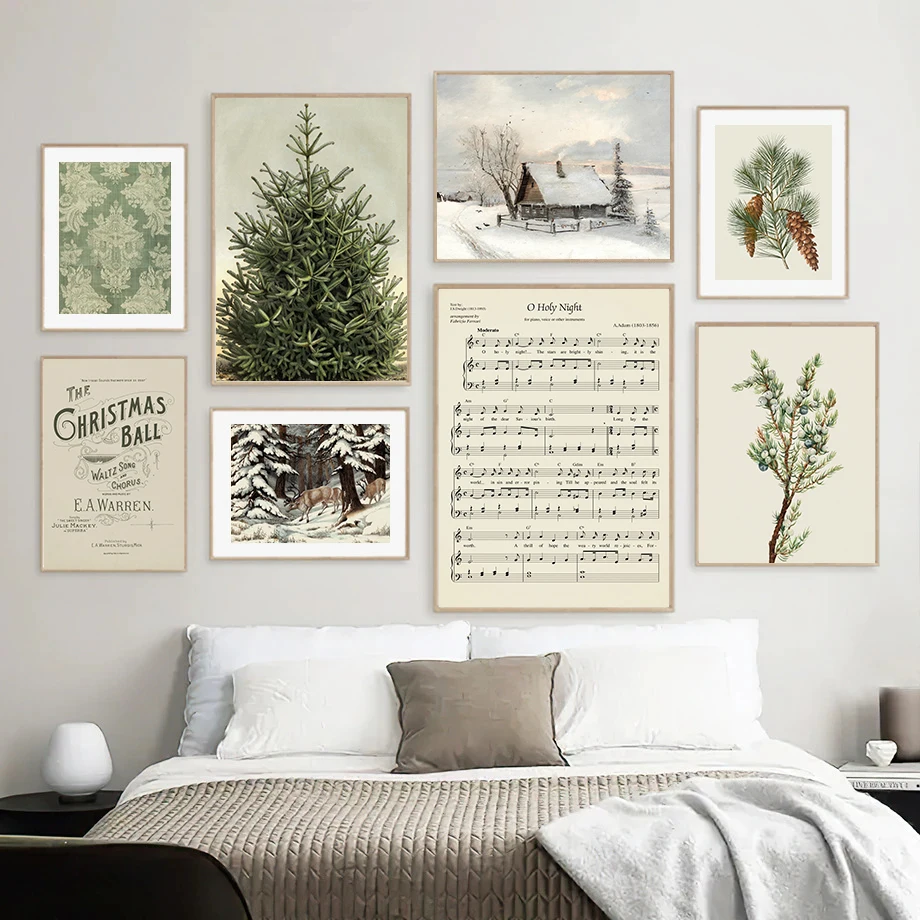 Weihnachten Galerie Wand Kunstdrucke Rustikale Winter Ölgemälde Leinwand Poster Urlaub Dekorative Wand Bilder Bauernhaus Wand Dekor