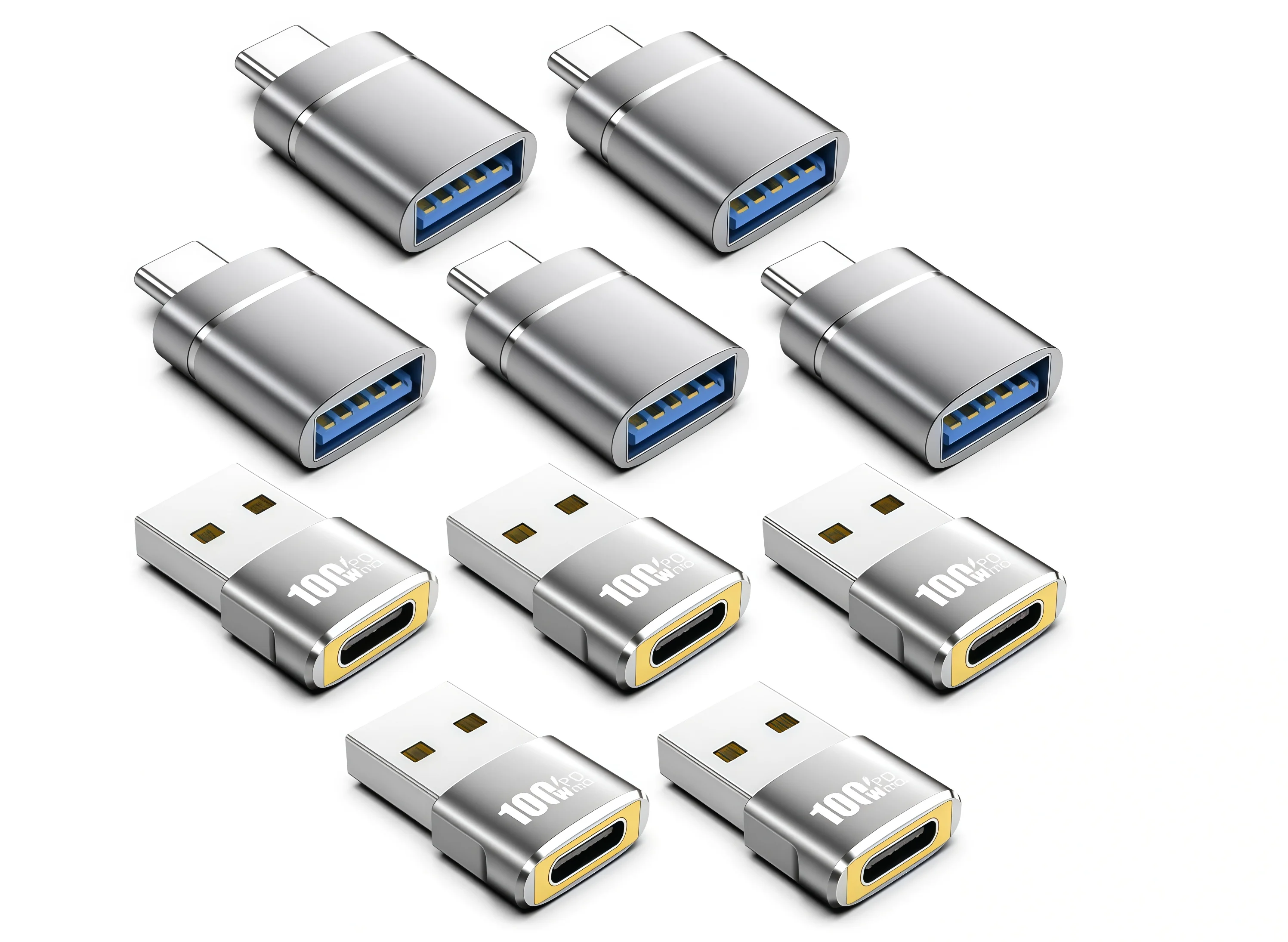 USB to USB C Adapter & USBA to USBC Adapter Combo 10-Pack Set, USB Adapter Kit Compatible
