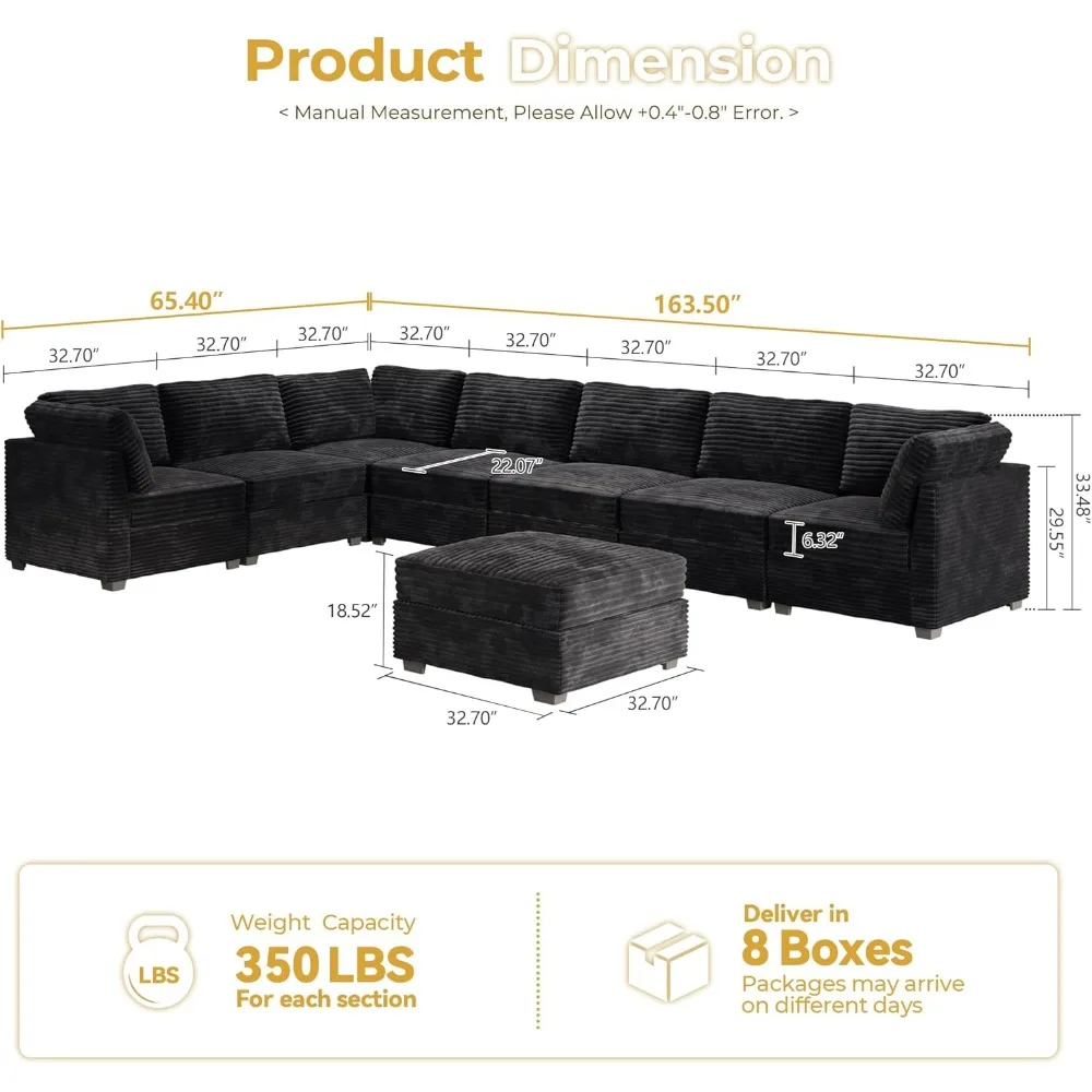 Modular Sectional Sofa,8 Pieces Sectional Couches for Living Room Shaped Cloud Couch with Ottoman Chaise Set Hotel Sofas