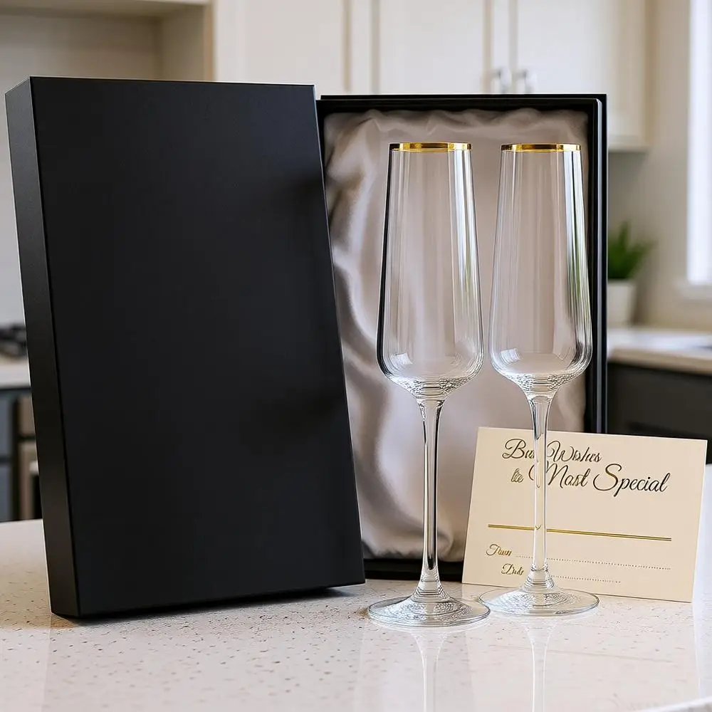 

Набор из 2 бокалов для шампанского | Хрустальные фужеры для тостов | Изысканные бокалы на длинной ножке для игристого вина, прескко