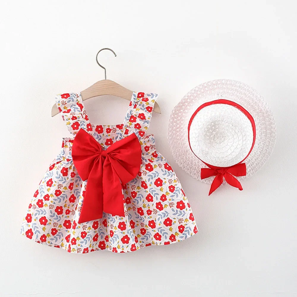 2024 Girls Cute Summer Sleeveless Dress Girl 2Pieces Sets Short Pants+Dress Set Stripe Patten for Baby 6-24M