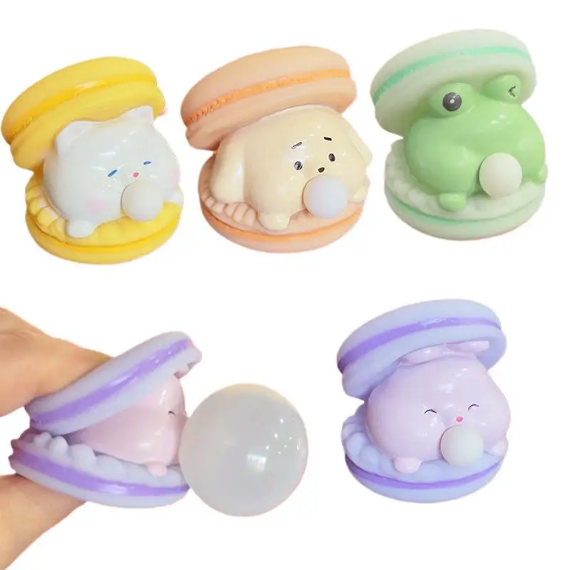 2Pcs Macaron Burger Blows Bubbles Office Stress Relief Ornaments Creative Cartoon Pinch Toys Children's Decompression Toys Gifts
