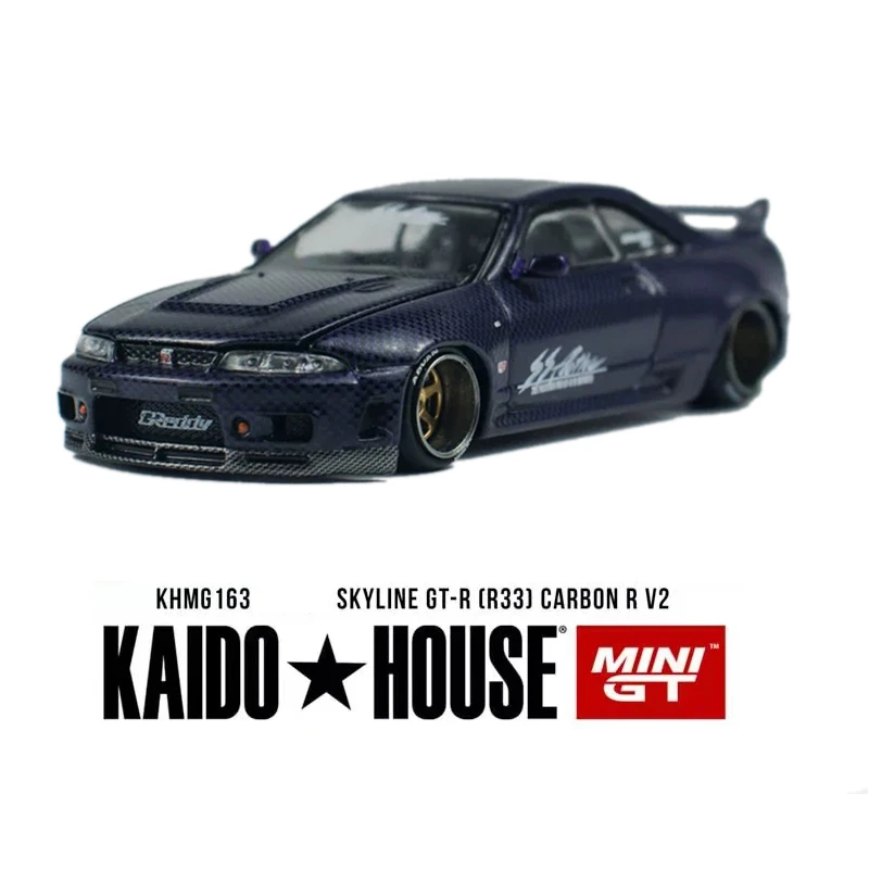 

MINIGT KHMG In Stock 163 1:64 Skyline GTR R33 Active Purple Carbon R V2 Openable Hood Diecast Car Model