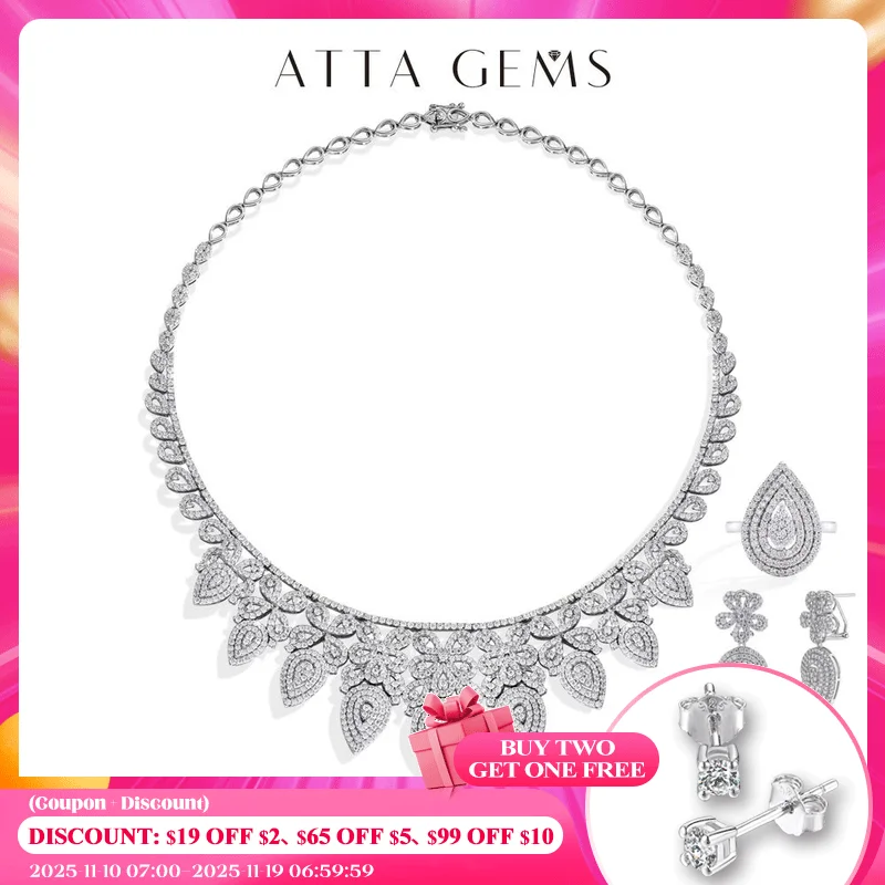 

ATTAGEMS Luxury Moissanite Wedding Jewelry Set D VVS1 S925 Sterling Silver Engagement Ring Earrings Bracelet Necklace For Women