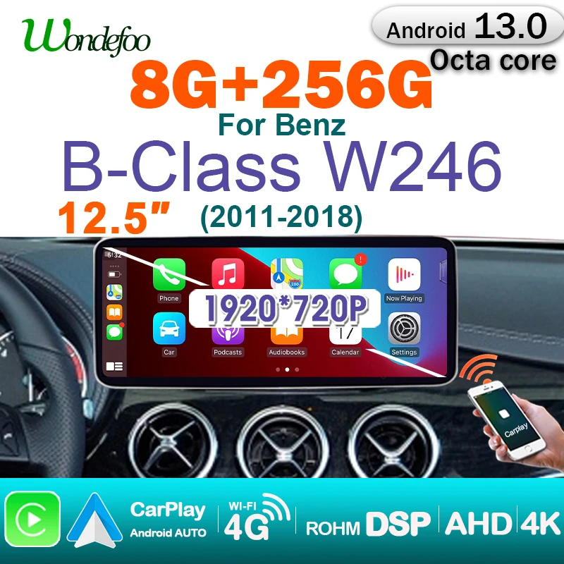 1920*720P Carplay Android 13 Auto Stereo autoradio For Mercedes-benz B Class W245 W246 2011-2018 Car Radio Multimedia player 4G