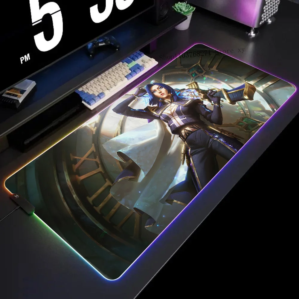 Caitlyn League Of Legends Mousepad XXL RGB Gaming Mouse Pads HD Black Gamer Accessories Large LED